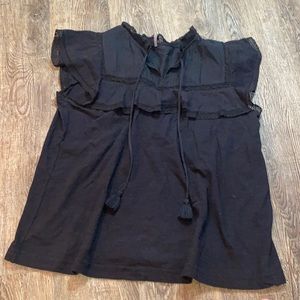 Anthropologie | Black Flutter Sleeve Blouse medium